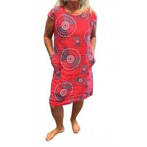 NEW FEMME FATALE linen print midi dress in scarlet